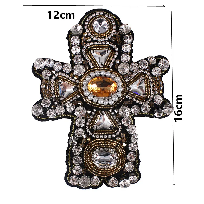 10piece Craft Beaded Crystal Rhinestones Cross Design Patches  Applique Sew on Patches Clothes Bags  Decorated DIY Sewing TH507