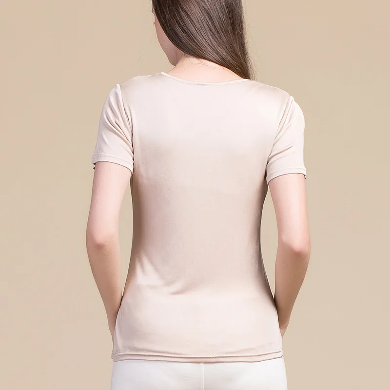 100% naturl Silk Short Sleeved T-shirt, With A Bra Cup, And A Bottoming Shirt.