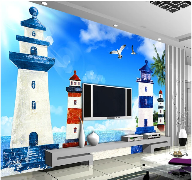 

Custom papel DE parede infantil large murals Mediterranean lighthouse for children room TV wall vinyl papel DE parede