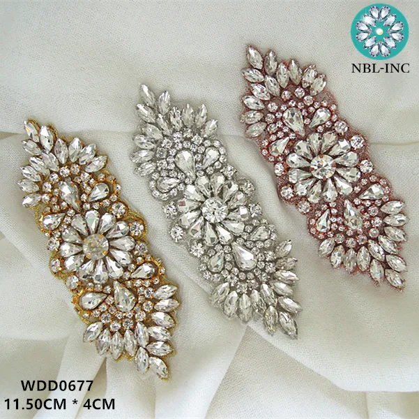 

(30pcs) Wholesale bridal hand beaded sewing rose gold silver crystal rhinestone applique IRON ON for wedding dresses WDD0677