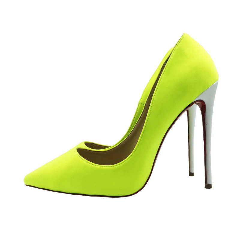 Big Size 34-45 Green Tender Cotton Fabric White Thin High Heels Women Pumps Classical Dress Shoes