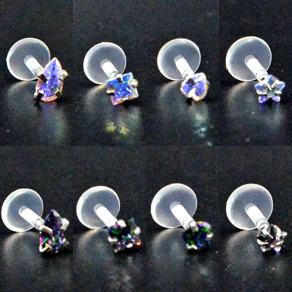 1Pc Bioplast Flexible Push-in Monore Labret Lip Stud with Press Fit GemSun Moon 16G Ear Cartilage Tragus Piercing Body Jewelry