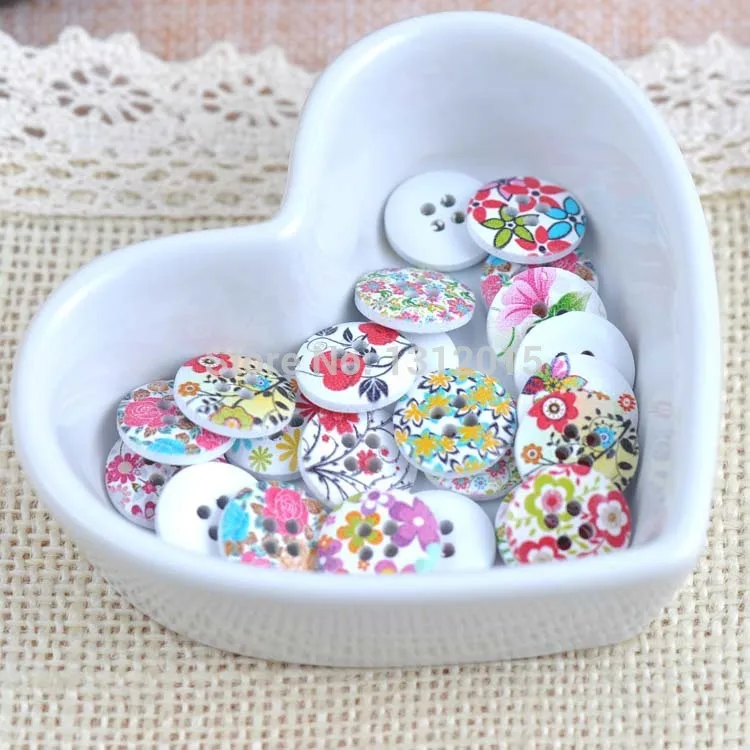 100Pcs Mixed 2 Holes flower Round Wooden Buttons Sewing Scrapbooking 15mm DIY Accessories Button 2015 new YF5410-25