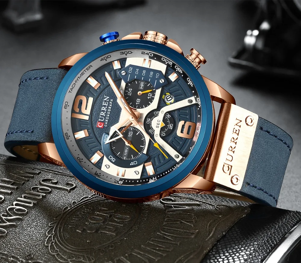 CURREN Casual Sport Watches for Men Blue Top Brand Luxury Military Leather Wrist Watch Man Clock Fashion Chronograph Wristwatch