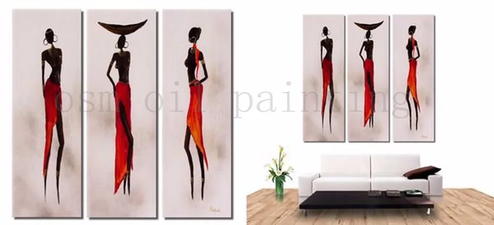 Handmade Wall Art Decor 3 Pieces Paintings of Africa Art on Canvas Acrylic Hang Picture Hand Painted Abstract Women Oil Painting