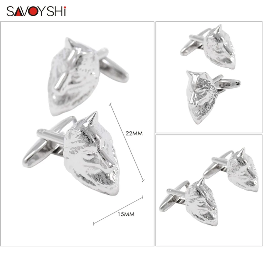SAVOYSHI Wolf Head Cufflinks for Mens Shirt Cuff nails High Quality Novelty Silver Color Animal Cuff links Brand Fashion Jewelry