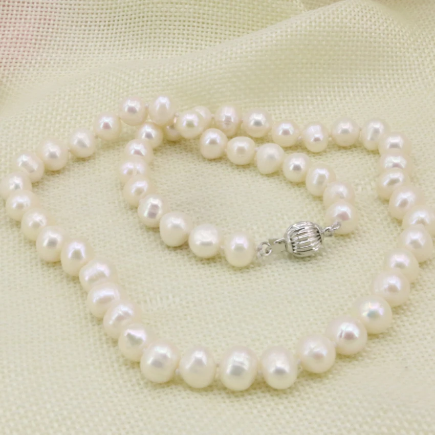 Wholesale price 8-9mm natural white pearl freshwater cultured genuine beads necklace for women jewelry chain choker 18inch B3234