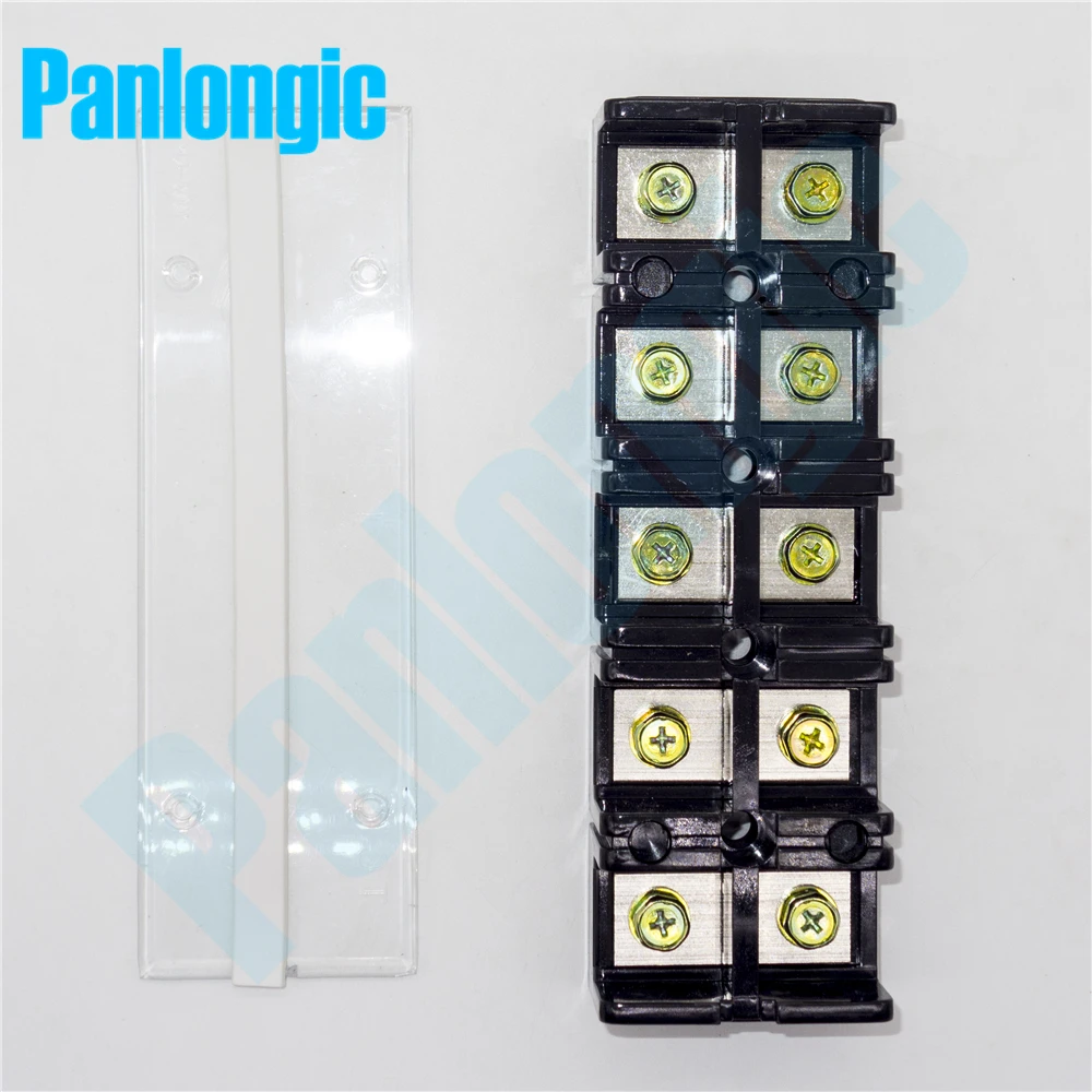 Panlongic TC-1005 Dual Row Barrier Screw Terminal Block Wire Connector 600V 100A 5 Position 10 Screws Electric Brass