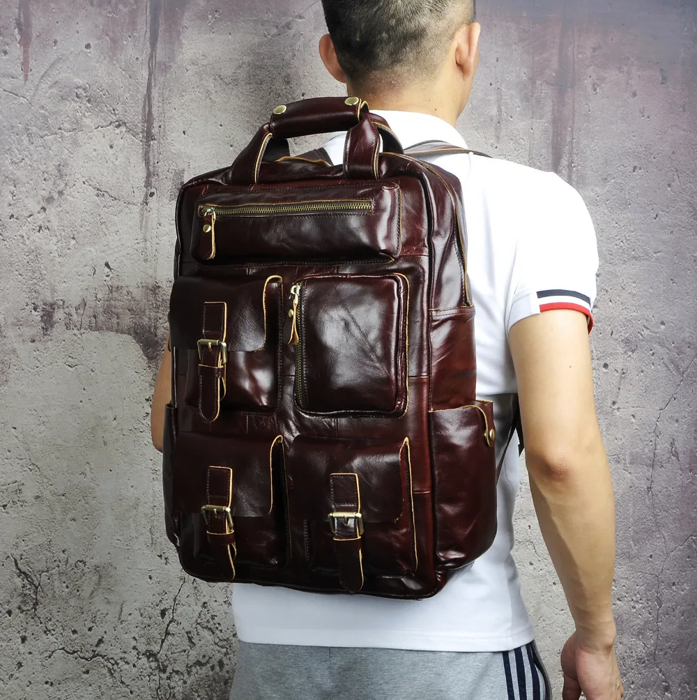 Design Male Leather Casual Fashion Heavy Duty Travel School University College Laptop Bag Backpack Knapsack Daypack Men 1170-c