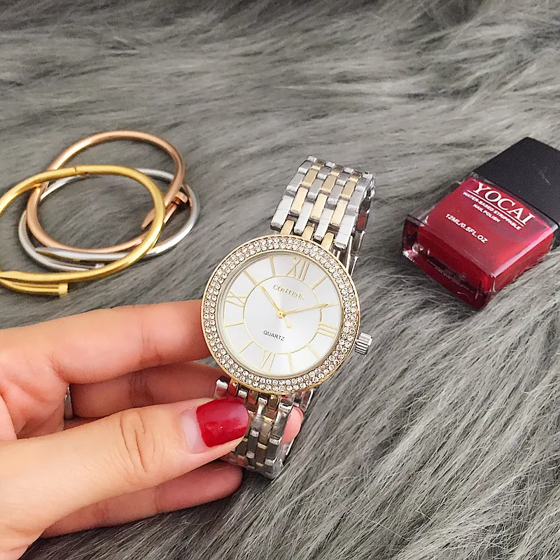 CONTENA-Montre de luxe en acier inoxydable pour femme, bijou argenté avec biscuits, à la mode