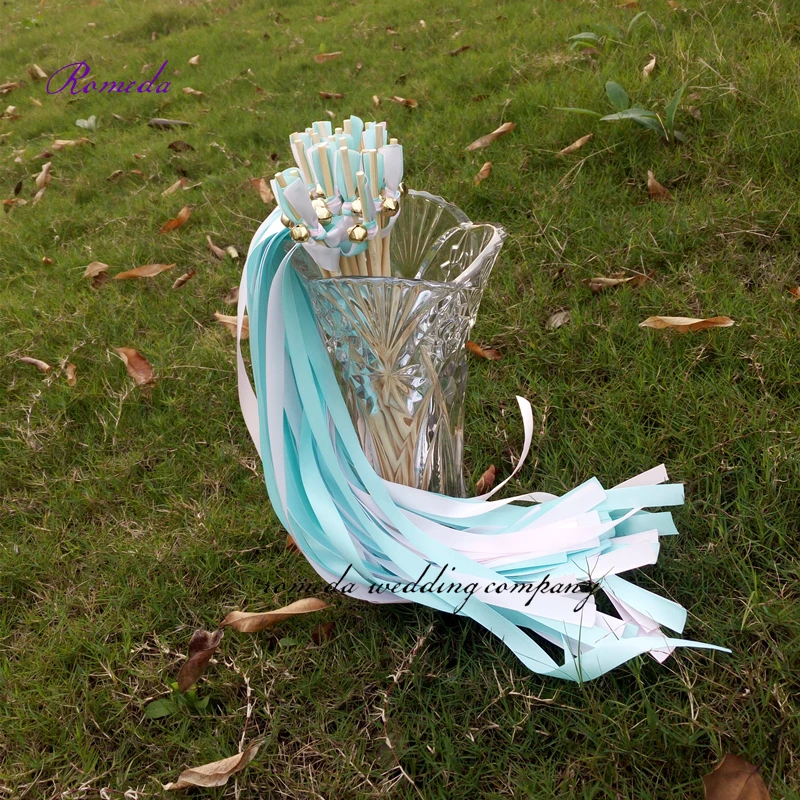 

New Arrived Light Green +Light Pink Stain Ribbon Wedding Ribbon Wands