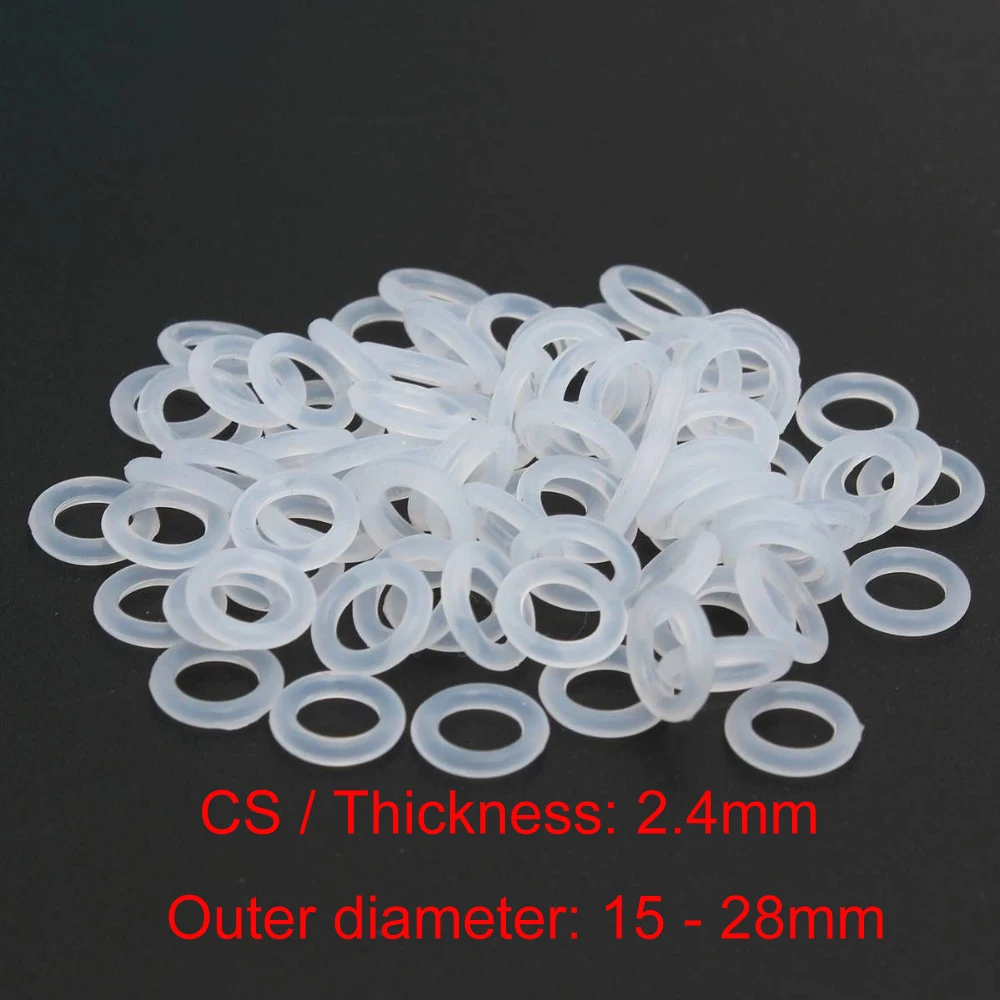 OD 15mm 16mm 17mm 18mm 19mm 20mm 21mm 22mm 23mm 24mm 25mm 26mm 27mm 28mm x CS 2.4mm Silicone Rubber O-Ring Seal Gaskets