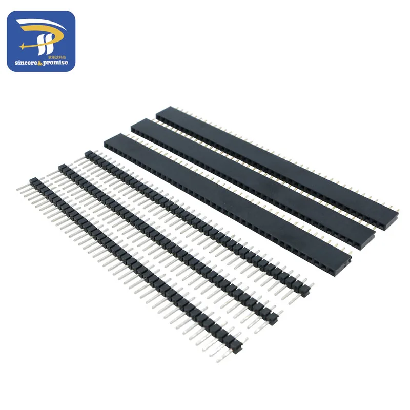 20pcs/lot 40Pin 1x40 Single Row Male and Female 2.54 Breakable Pin Header PCB JST Connector Strip for Arduino Black