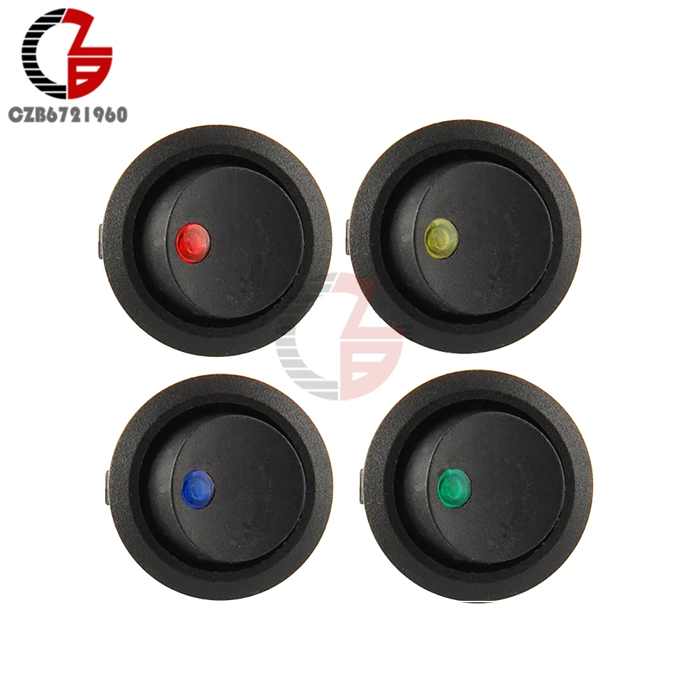 12V LED Dot Light Car Switch Auto Boat Round Rocker 3Pin ON/OFF Toggle SPST Switch 4 Colors Blue Yellow Red Green