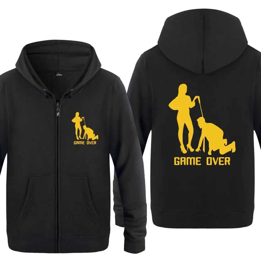 GAME OVER MARRIAGE SLAVE Funny Hoodies Men Fleece Long Sleeve Zipper Jacket Sweatshirt Coat Fitness Tracksuit Moleton Masculino