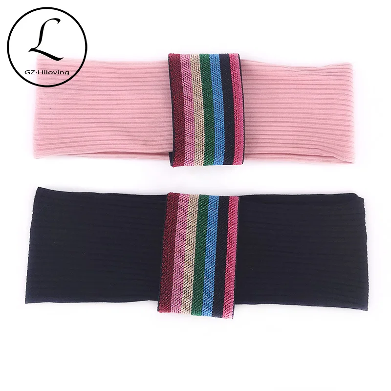 

Gzhilovingl Summer Lady Colorful Rainbow Ribbon Headbands Soft Ribbed Head Bands For Girls Woman Cotton Hair Band Accessories