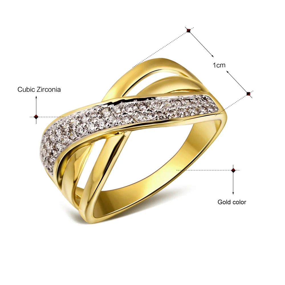 DreamCarnival 1989 New Cross Design Women Braided Rhodium Gold Color Zircon Paved Anillos Drop Shipping Stacking Rings YR6888