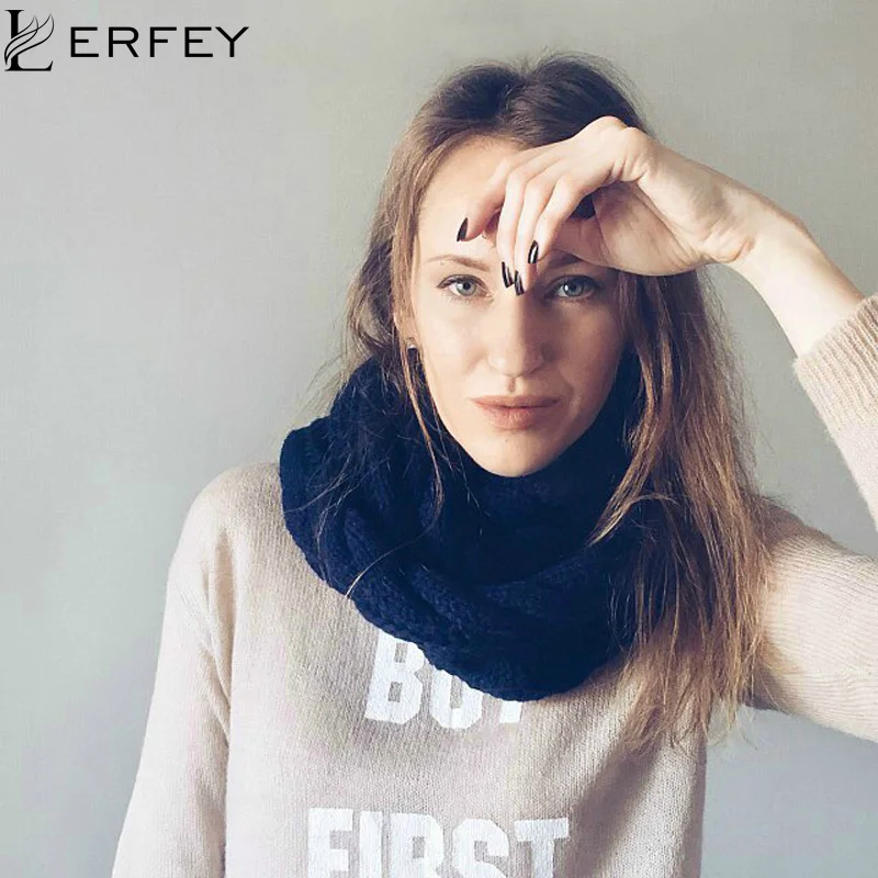 LERFEY Winter Cable Ring Scarf Knitted Women Unisex Lovers Couples Ring Snood Scarves Warm Neck Circle Wraps Bufandas Cuellos