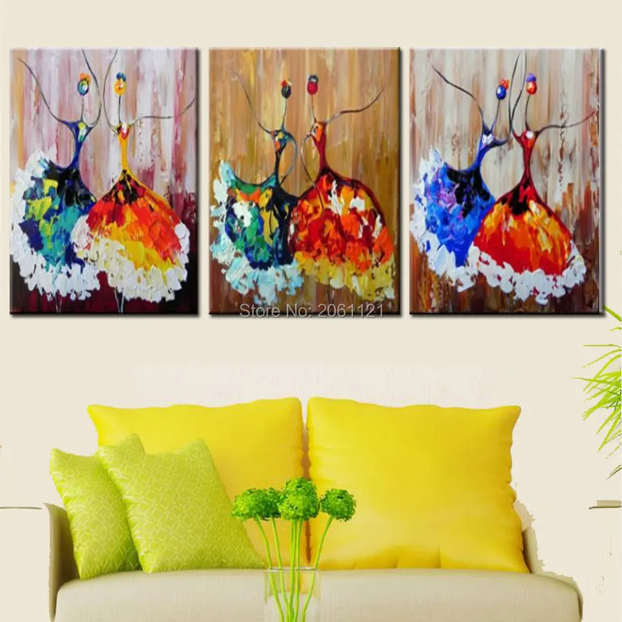 

hand made 3 piece modern abstract oil painting on canvas colorful ballerina art paintings ballet dancer girl home decor picture