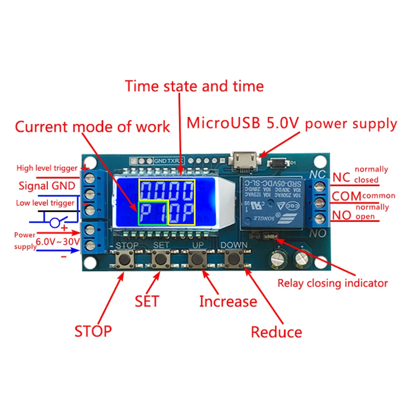 LCD digital display Timing switch Relay module delay power off and trigger delay cycle timing circuit switch XY-LJ02