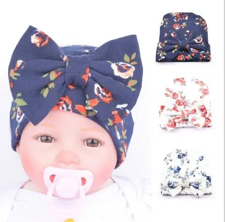 

2017 New Hospital Newborn Hat Baby Girl Beanie With Big Bowknot Newborn Knit Infant Flower Caps Baby Toddler Hat Accessories