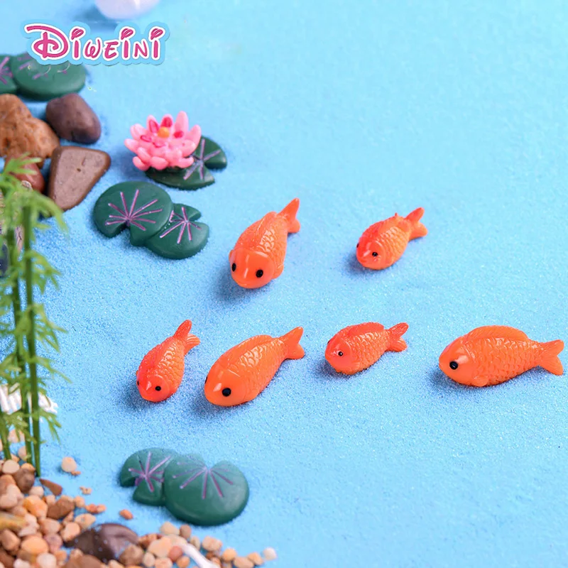 Red Fish Lotus leaf  Figures Cartoon Animal model Miniature Figurine Girl Boy toys baby Pet toy home decoration Resin craft