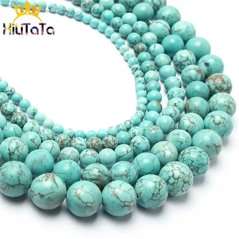 Natural Blue Turquoises Stone Beads Round Loose Spacer Beads 15inches 4/6/8/10/12/14mm For Jewelry Making DIY Bracelets Necklace