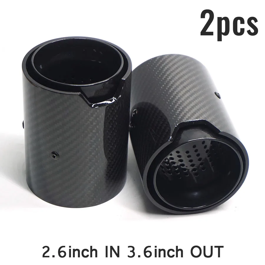 2pcs 67mm IN 92mm OUT Carbon Fiber Car Exhaut tip Glossy All Black Mufflers for M M2 M3 M4 M135i M235i M140i M240i