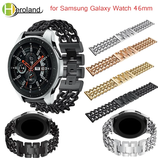 For Samsung Galaxy Watch 46mm Watchband Luxury Denim chain strap Stainless Steel smart Watch Band Replacement metal strap black AliExpress