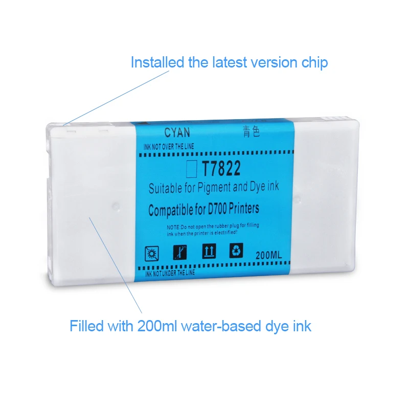 6Colors/Set T7821-T7826 Compatible Ink Cartridge Filled With Water-based Dye Ink For Epson SureLab D700 SL-D700 Printer 200ML/PC