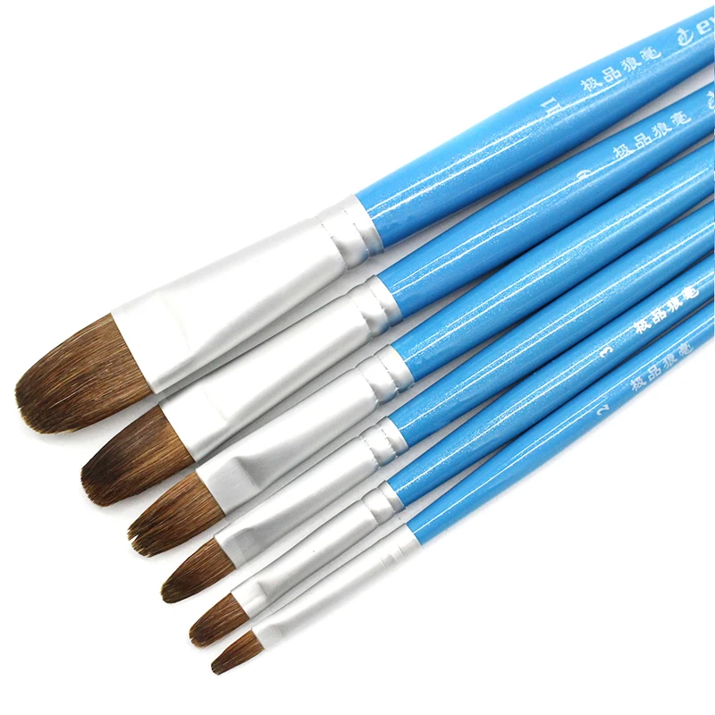 6 pcs / lot weasel hair Painting Brushes Artist Hair Filbert Acrylic Watercolor Gouache Brush Set water-colour paint brush