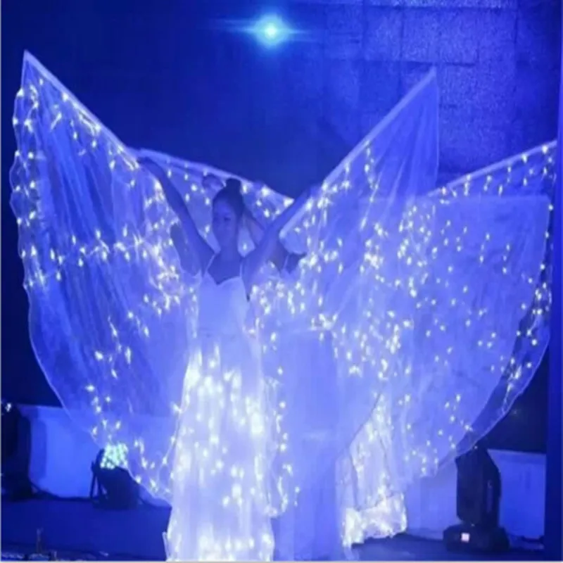 Fashion White Colorful Led Luminous Evening Party Dress Wings Light Up Stage Performance Costumes For Club Party Bar Halloween