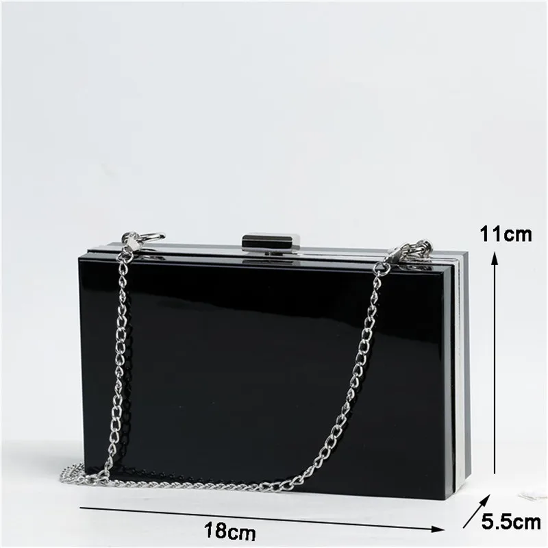 Acrylic Day Clutch Bags Chain Women Shoulder Bag Elegant Lady Messenger Bag Party Evening Bags Handbags Purses Black