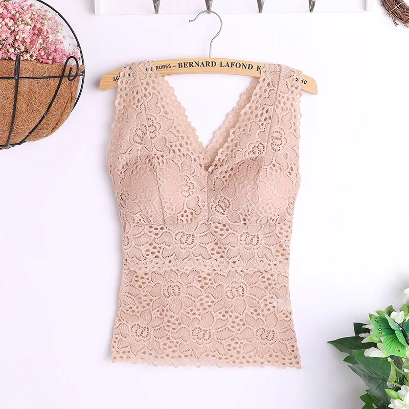 Crop Top delle donne Floreale Cami Imbottito Tank Top Sexy In Pizzo Cami Bralette Crochet Maglia