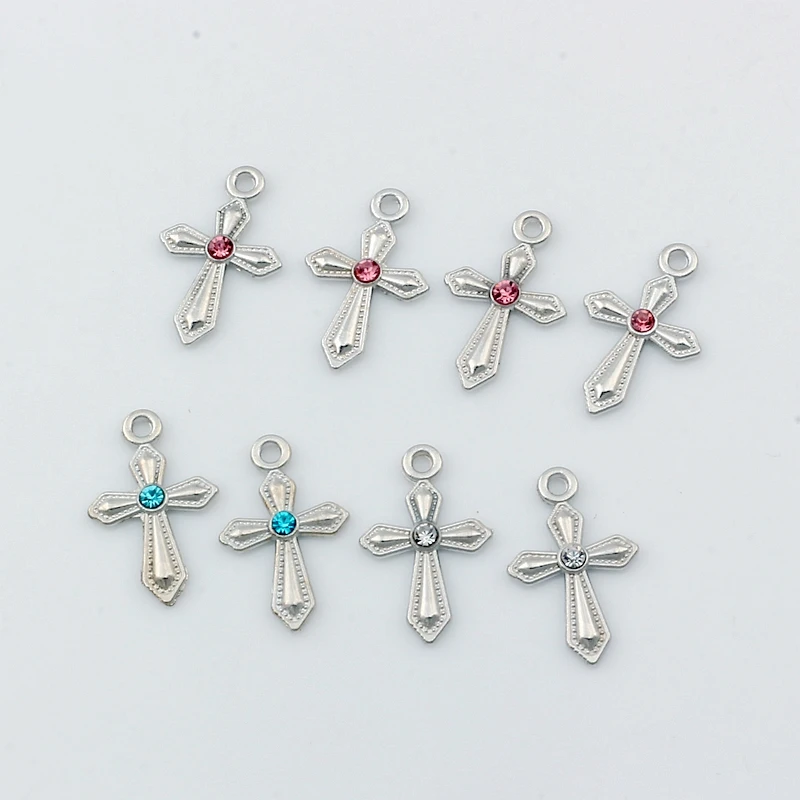 Sword Shaped Rhinestone Cross Charm Beads Pendants 3 Colors 150pcs Silver Plated Alloy Handmade Jewelry DIY 12x19mm A-488