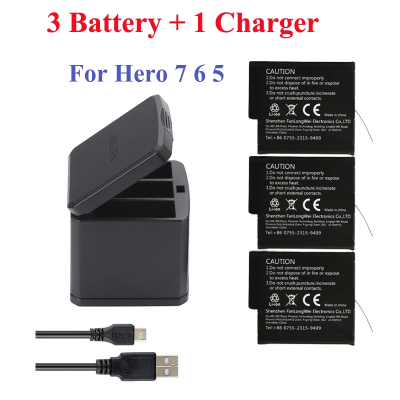 Go Pro Hero 2018 Hero 8 7 Hero 6 Hero 5 3-Gat Opbergdoos Charger + 3 Pcs batterij Voor Gopro 8 7 Zwart Camera Accessoires