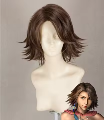 Final Fantasy FF10 X2 Yuna Short Brown Styled Heat Resistant Hair Cosplay Costume Wig + Free Wig Cap
