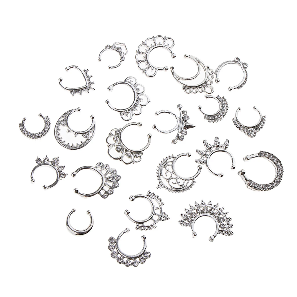 Gorąca sprzedaż 21/3PCS Nose Fake Septum Ring Clip On Body Jewelry Faux Hoop Ring Rhinestone Stainless Steel Fashion Jewelry Wholesale