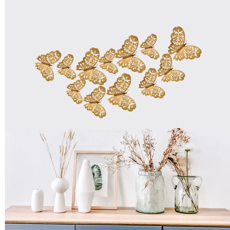 3d Hollowed-out Butterfly Wall Paste Wedding Party  Three-dimensional Gold Card Home Simulation Butterfly Decoration Sticker