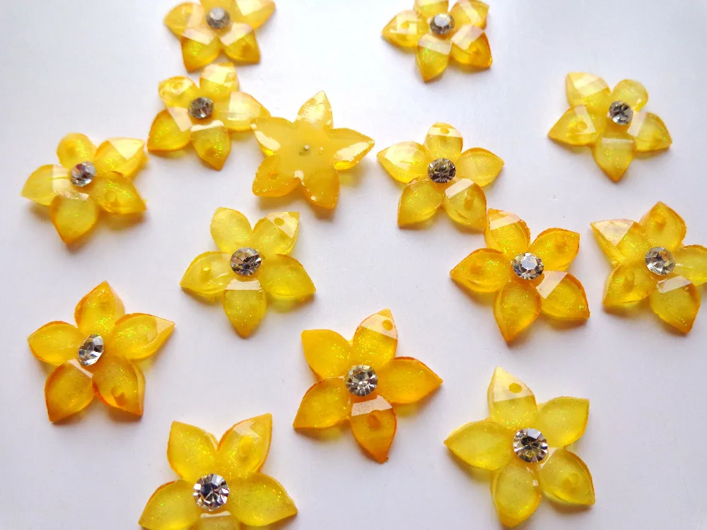 Sew on Golden crystls flower shape 15mm flatback  rhinestones 2 holes silver diamond gem stone  for dress 60pcs