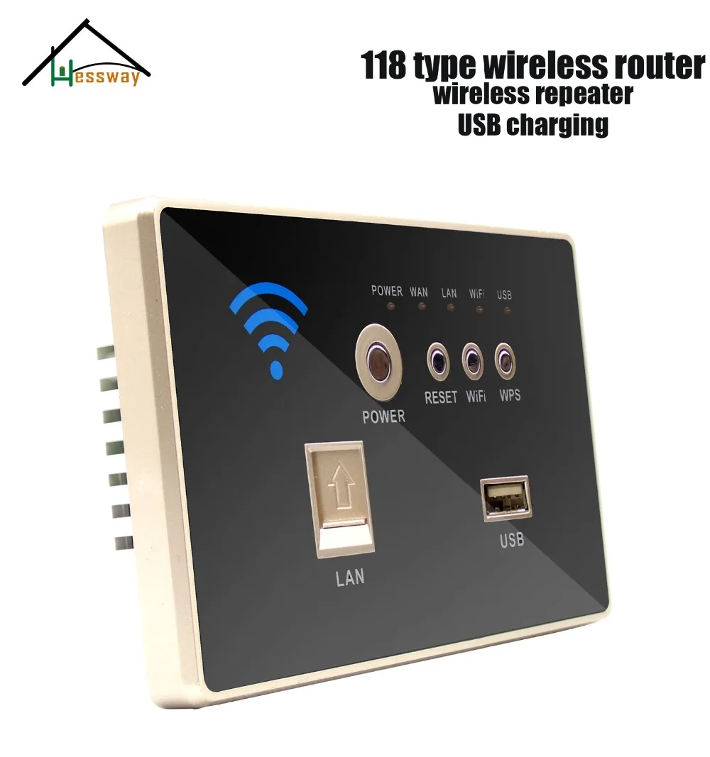 

HESSWAY Home and Hotel Use Wall Mount Mini Wireless Router+3G Wirelss+AP Wireless Repeater +1.5A USB Charger with 118 type Black