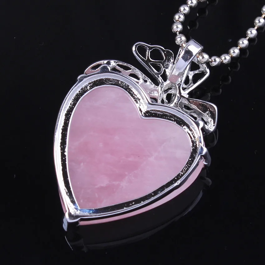 Crystal Heart Pendants Natural Healing Amethyst Rose Quartz Crystal Heart Butterfly Knot Stone Pendant Boho Jewelry For Lover