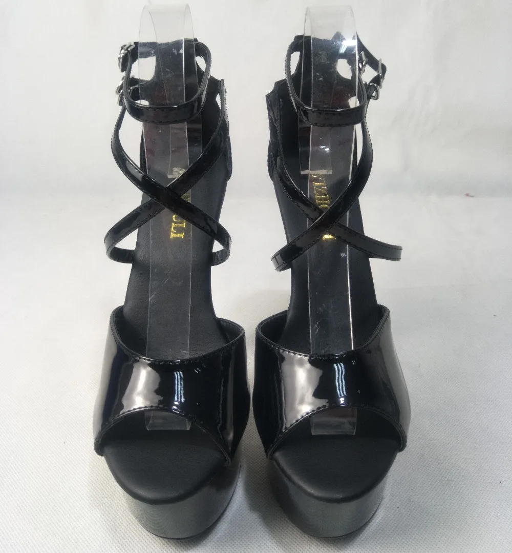 Black painted ankle strap 15 cm sexy super high heel pole dancing/performance/star/model shoes, party dancing shoes