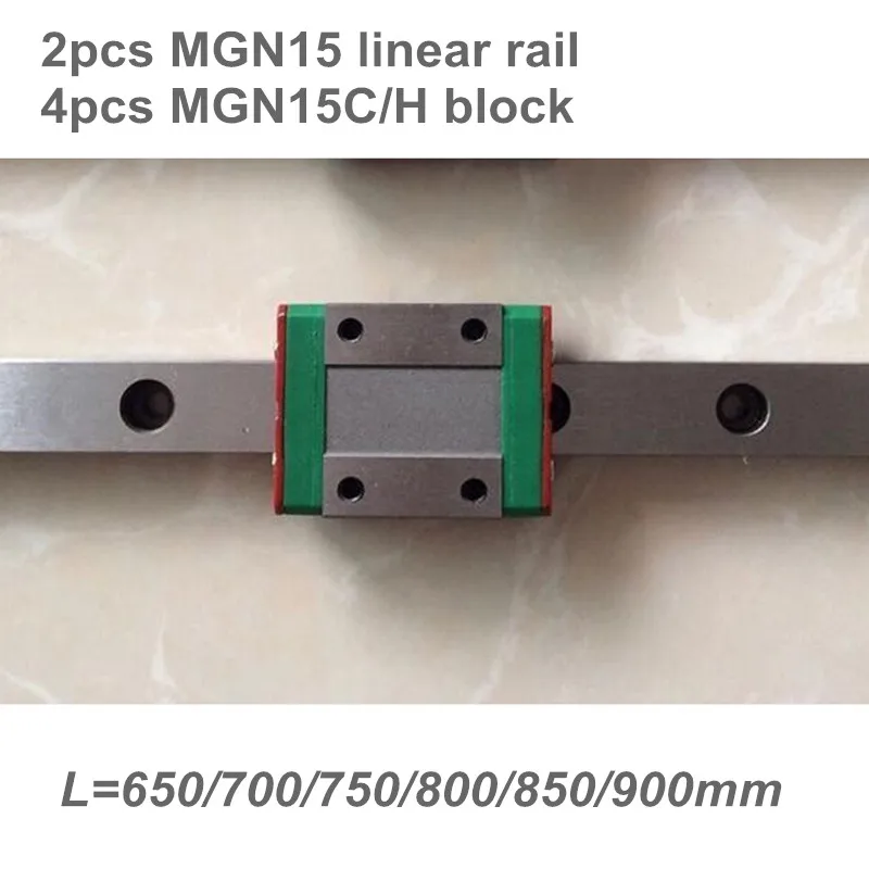 

2pcs 15mm Linear Guide MGN15 L=650 700 750 800 850 900 mm miniature linear rail + 4pcs MGN15C or MGN15H Long linear carriage