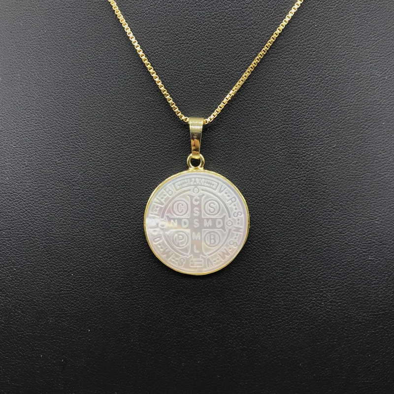 

5pcs/lot Religious San Benito Cross Medal Necklace Shell Necklaces & Pendants For Women Men Jewelry