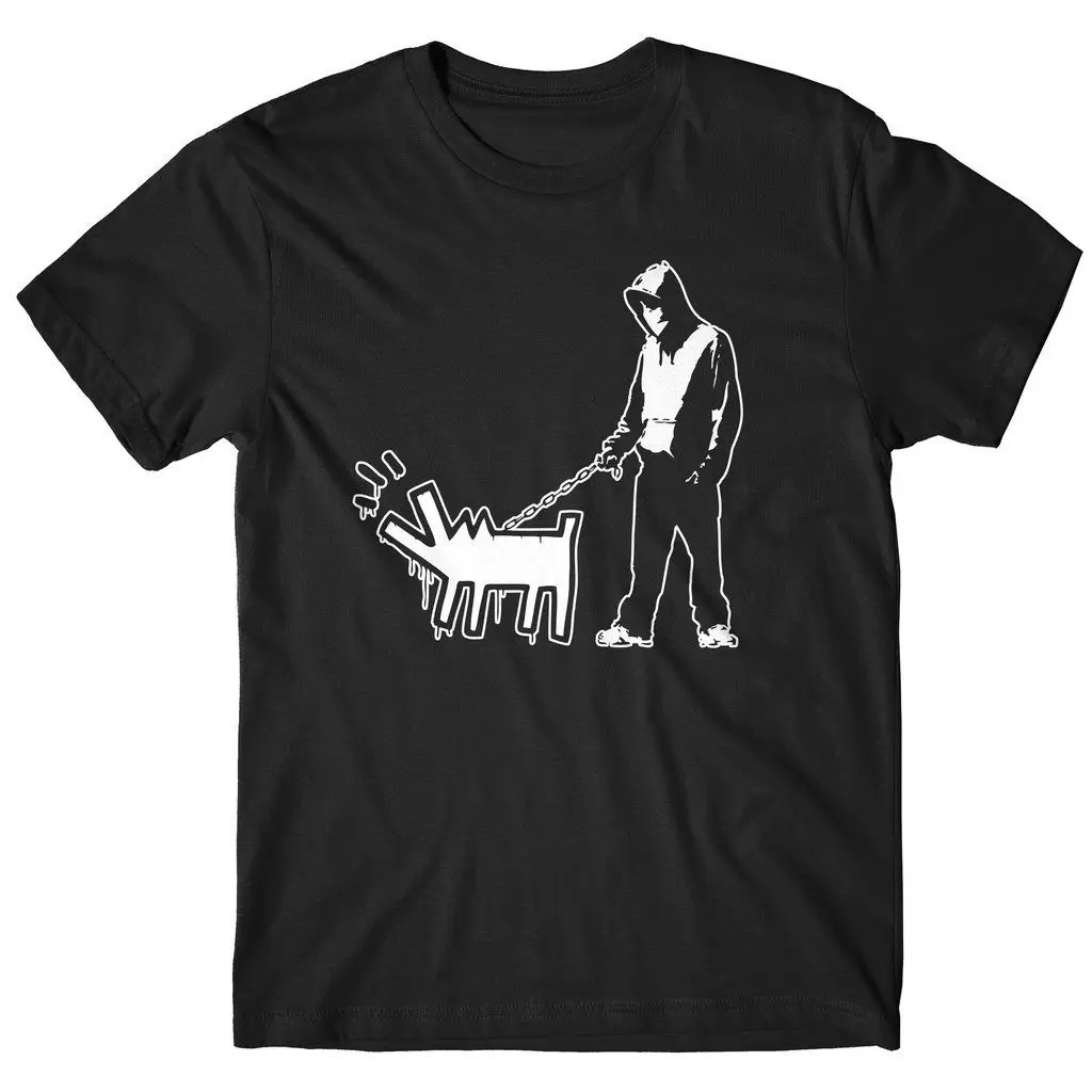 Hip Hop Novelty T Shirts Men'S Brand Clothing MAGLIA MAGLIETTA T-SHIRT UOMO Banksy A PASSEGGIO CON IL CANE + COLORI Tee Shirt