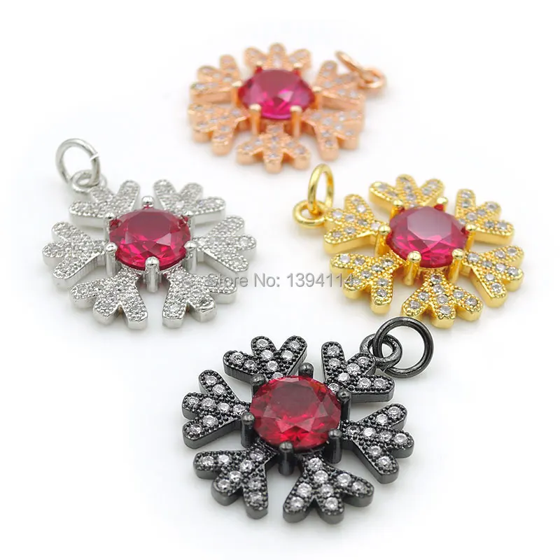 

20*18*5mm Micro Pave Clear&Red CZ Snowflake Charm Fit For Making DIY Bracelets Or Necklaces Jewelry