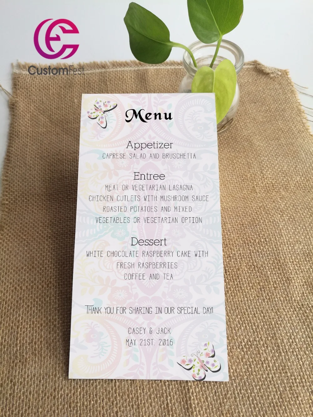 Personalized menu special pattern butterfly  menu whole set available MU032