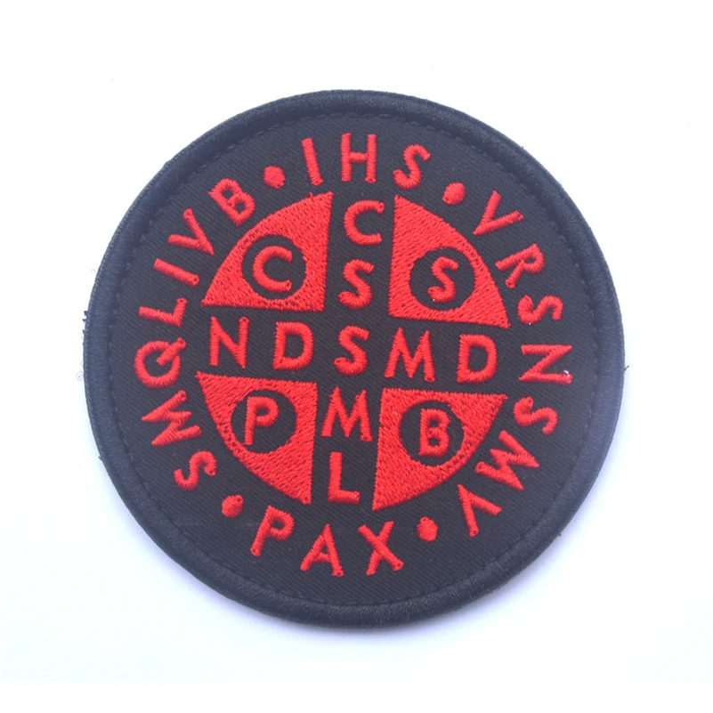 Saint Benedict Cross Patch Burnt Bronze Catholic St. 3D Embroidered Patches Stickers For Clothing Backpack