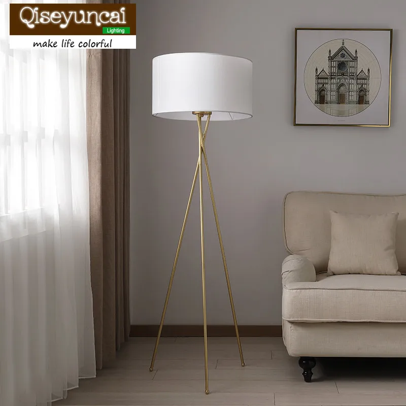 Qiseyuncai 2018 new Nordic Living Room Fully Copper Floor Lamp Simple Creative Study Bedroom Bedside Decoration Lighting